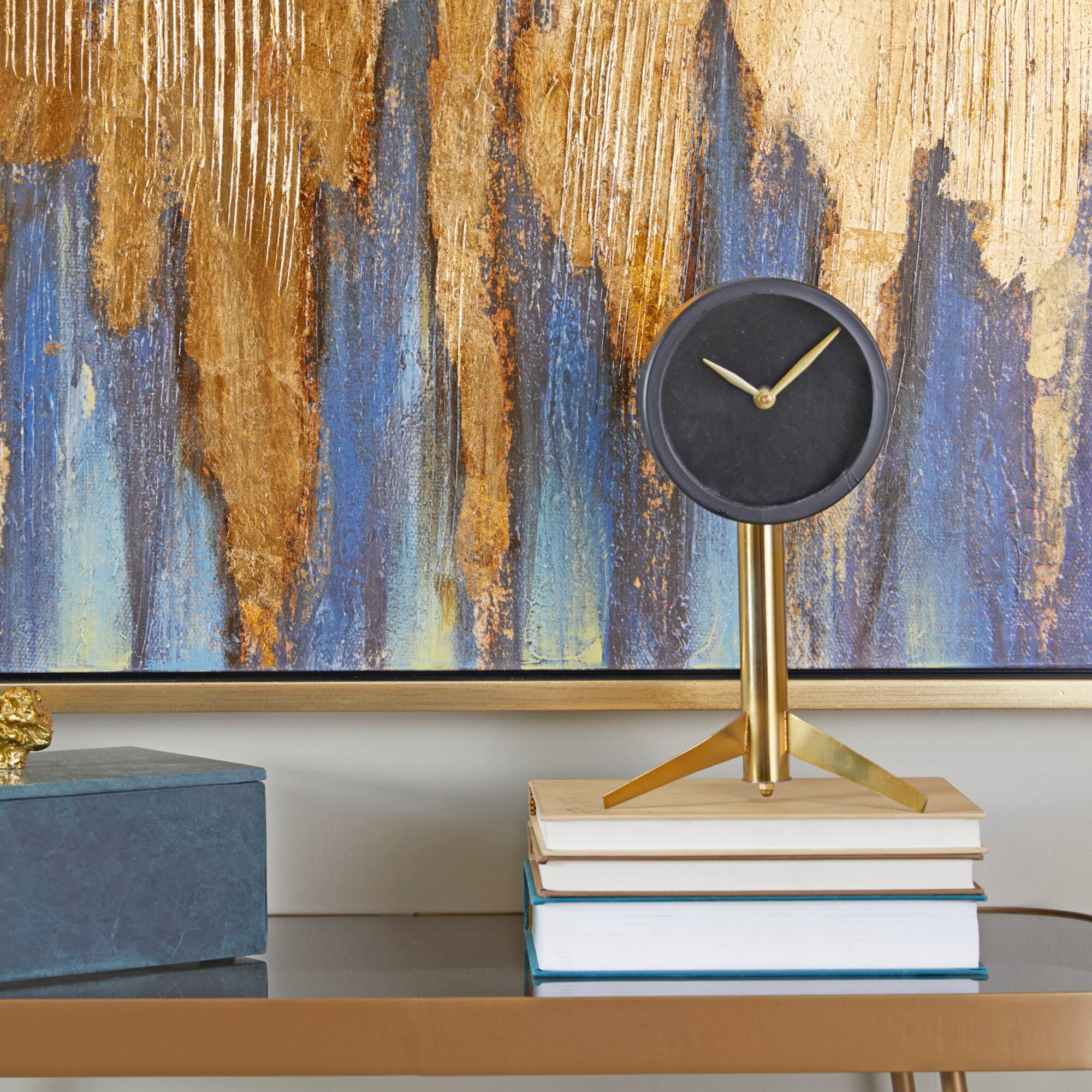 11" Black Stainless Steel Clock with Gold Stand